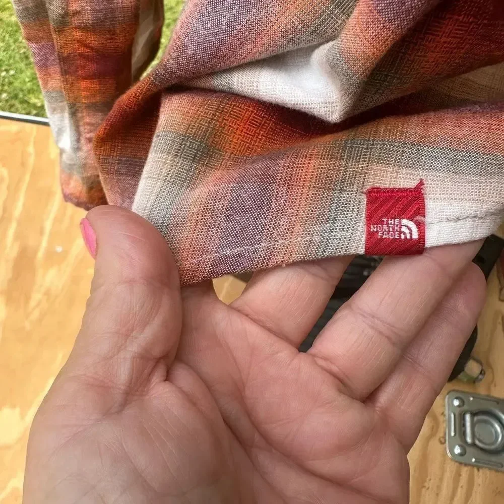 The North Face Plaid Button-Up Shirt - Orange and White